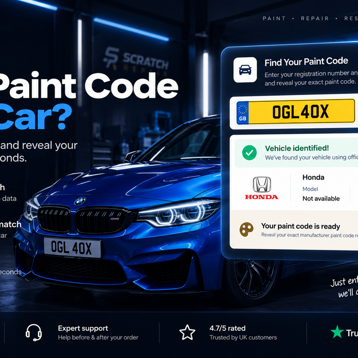 Illustration of Scratch Repair car registration checker and paint code reveal