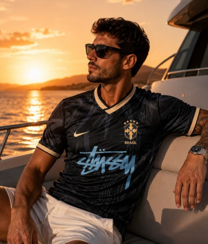 Brazil Stüssy Black Special Edition Football Shirt | Premium Streetwear Jersey